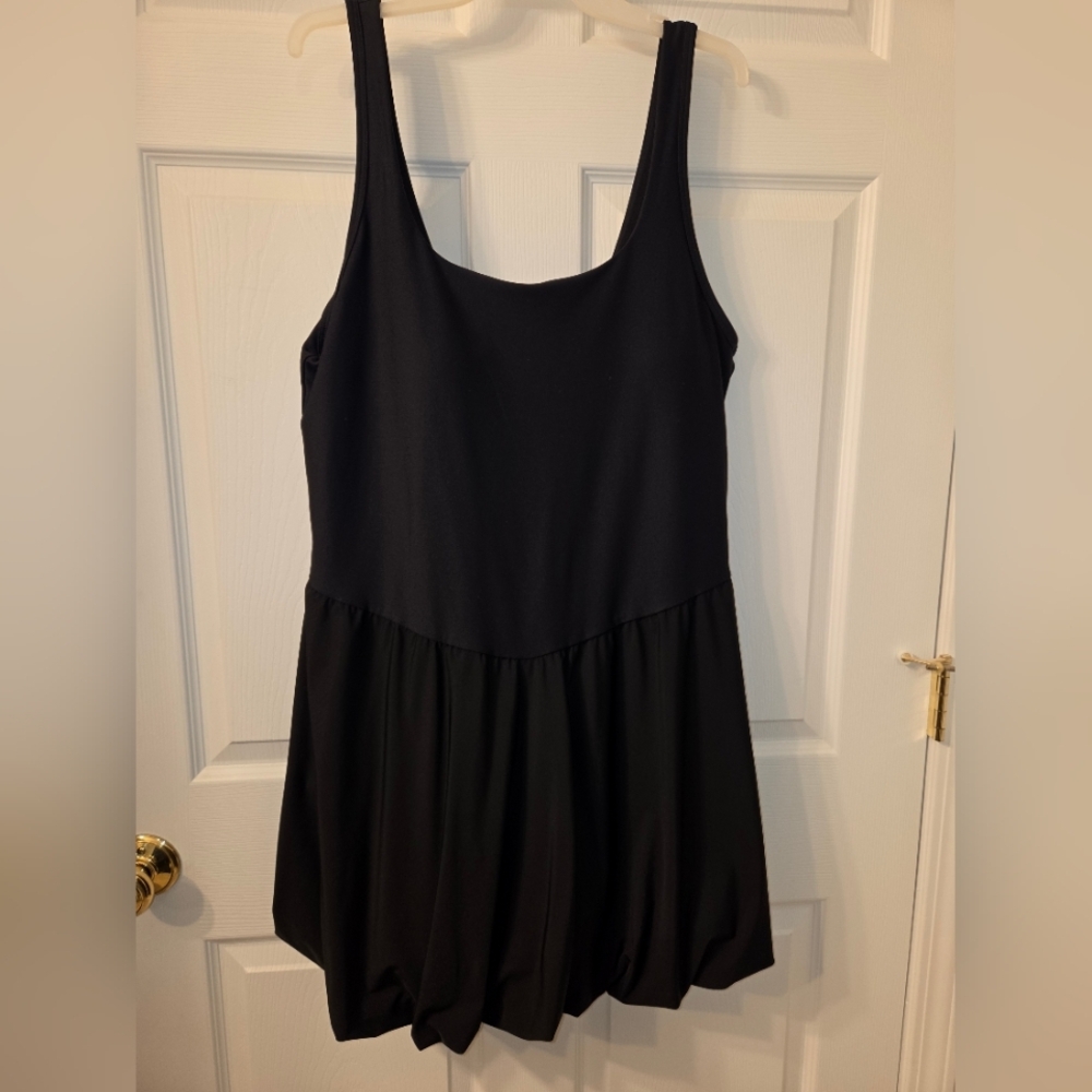 Womens Black Sleeveless Athletic Material Scoop Neck Skater Dress with shorts